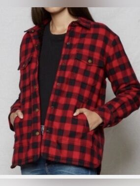 Current/Elliott Women's Red Black Buffalo Check Plaid Sherpa Shackleton Jacket